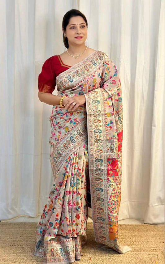 Gold Zari Buttas Silk Saree