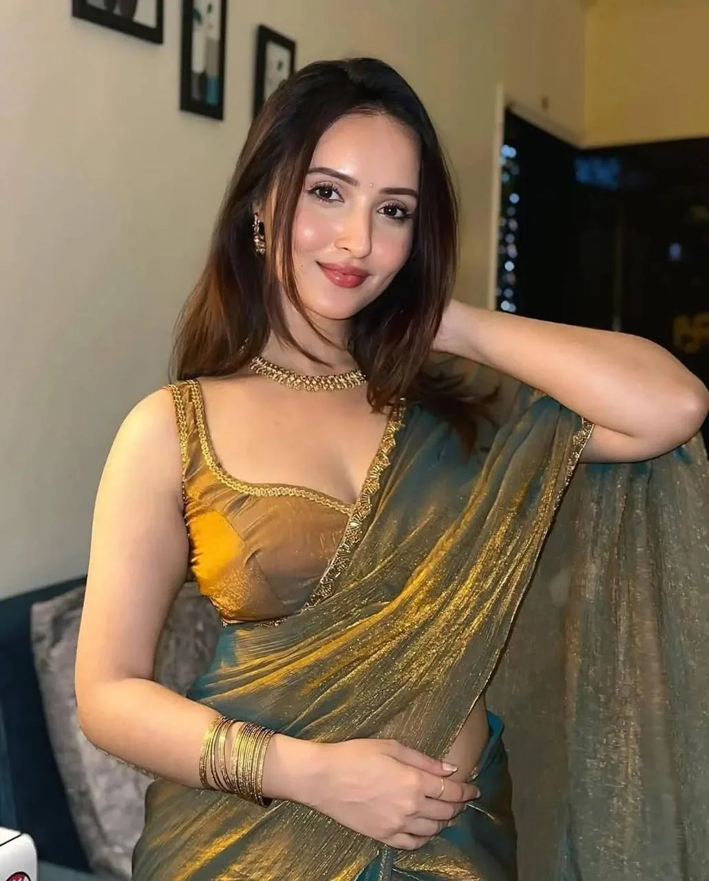 Golden Aura Shimmer Saree
