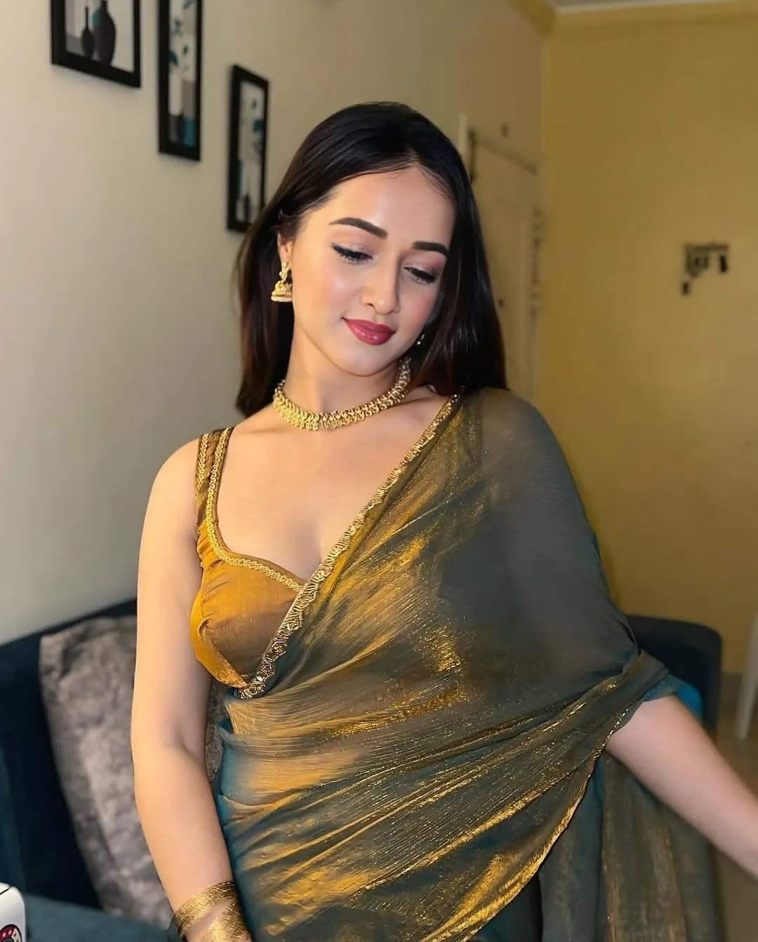 Golden Aura Shimmer Saree
