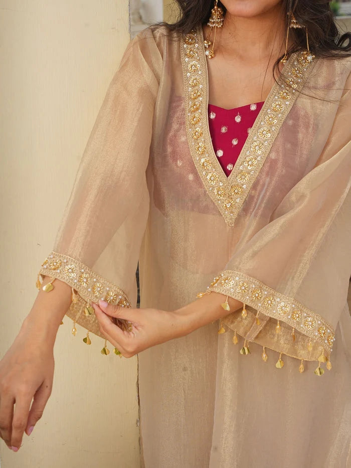Golden Grace Tissue Kurta Palazzo Set for Women