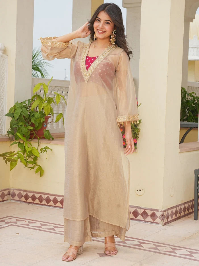 Golden Grace Tissue Kurta Palazzo Set for Women