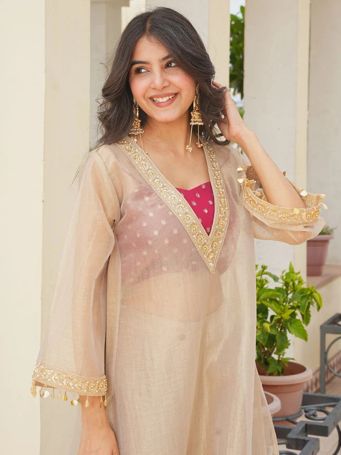 Golden Grace Tissue Kurta Palazzo Set for Women