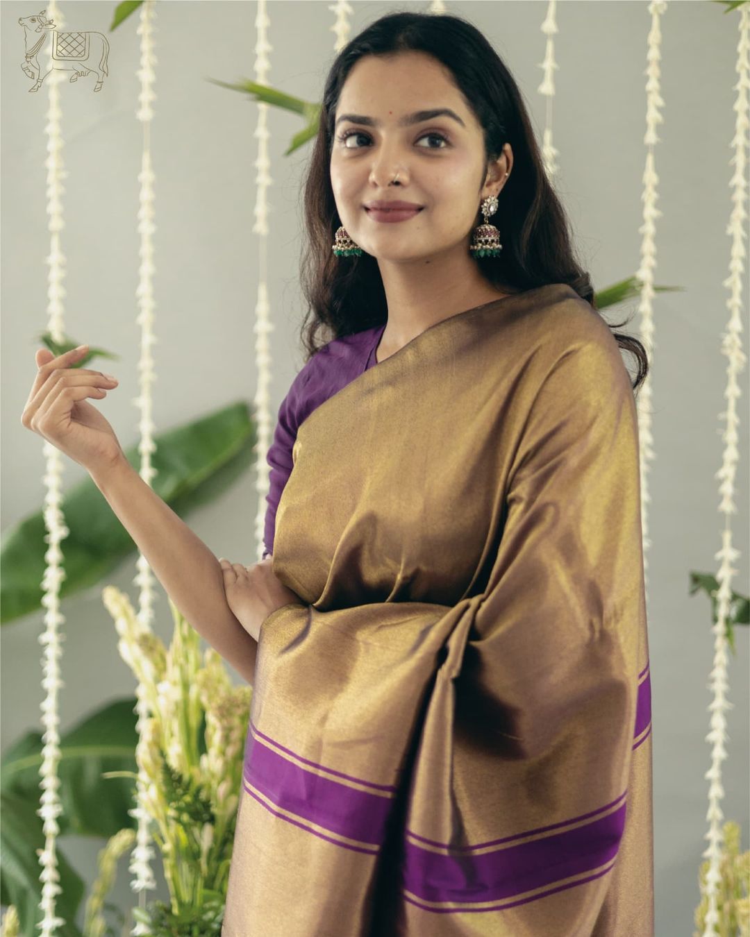 Golden Mocha & Royal Violet Kanjivaram Silk Saree