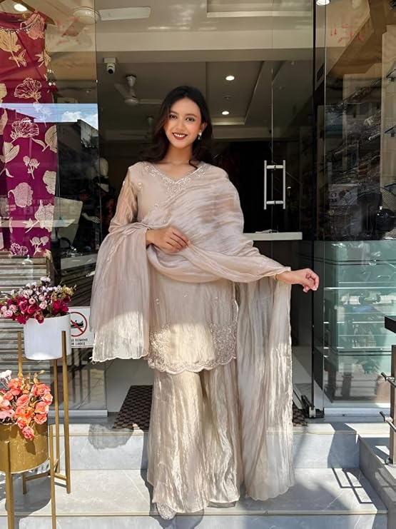 Ivory Grace Embroidered Kurta Sharara Set with Dupatta