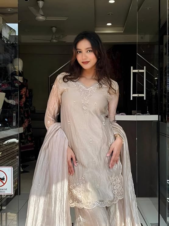 Ivory Grace Embroidered Kurta Sharara Set with Dupatta