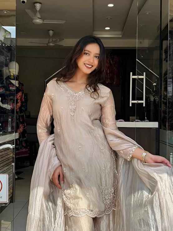 Ivory Grace Embroidered Kurta Sharara Set with Dupatta