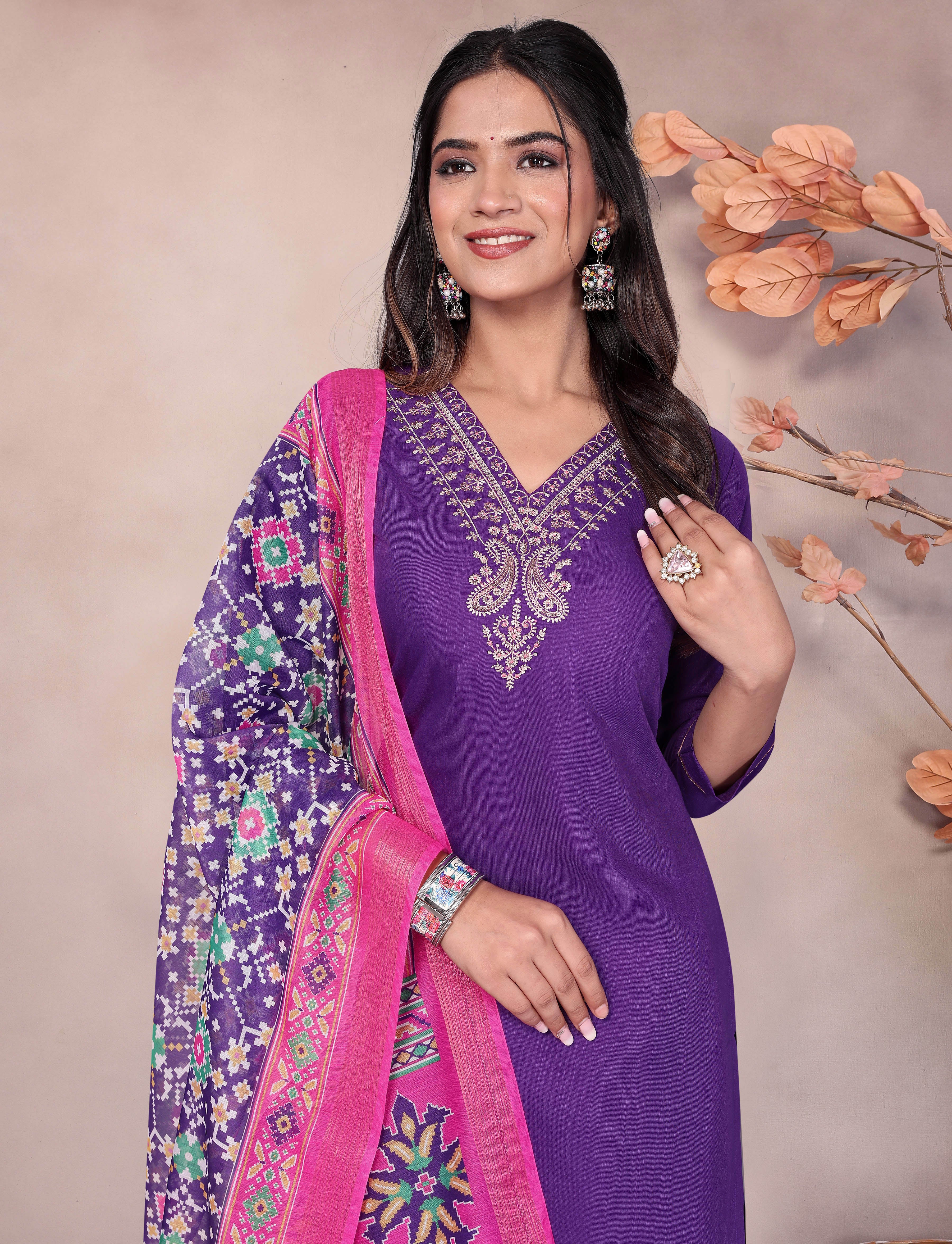 Kumari Embroidered Kurta Pant Set with Designer Printed Dupatta