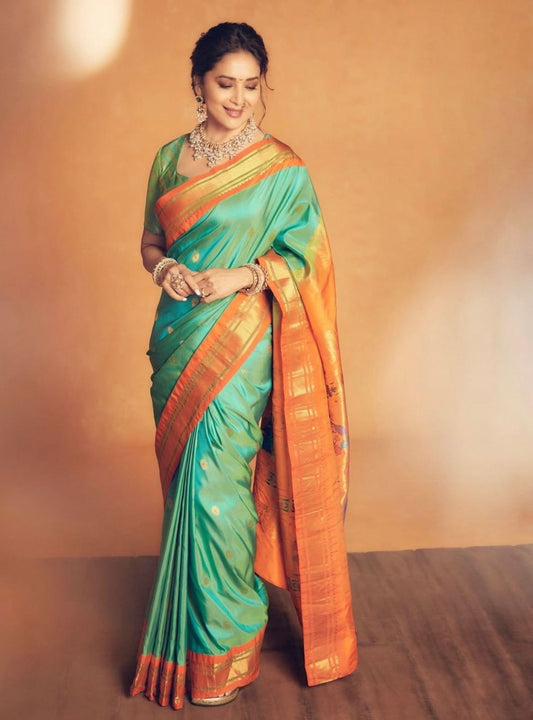 Madhuri's Teal Paithani Silk Saree