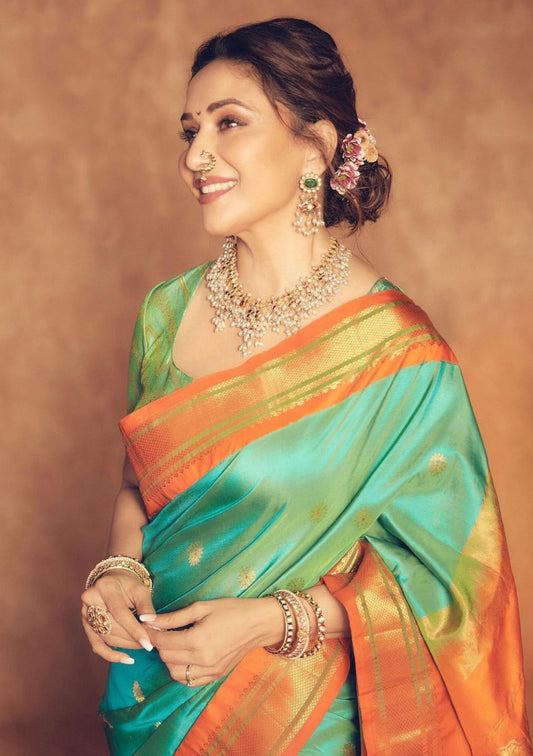 Madhuri's Teal Paithani Silk Saree