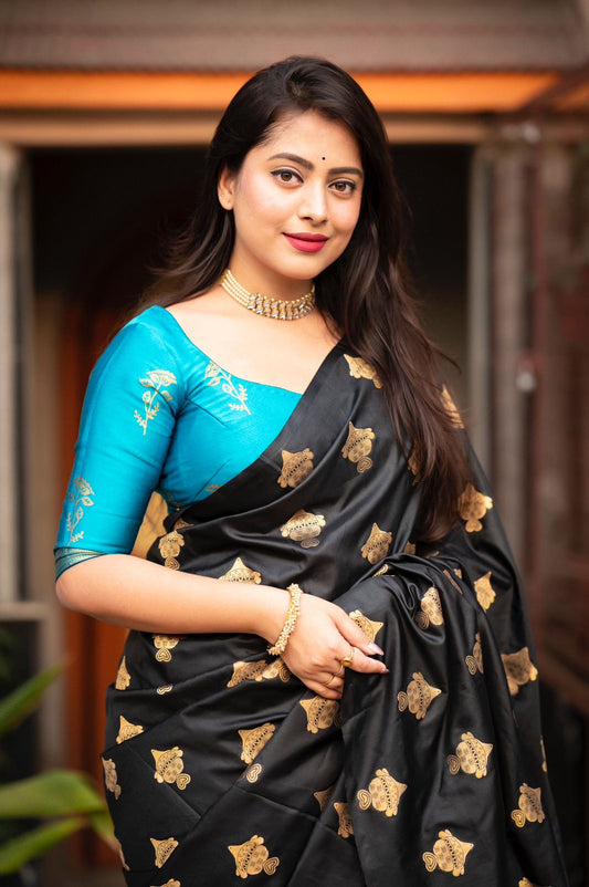 Midnight Black Soft Silk Saree