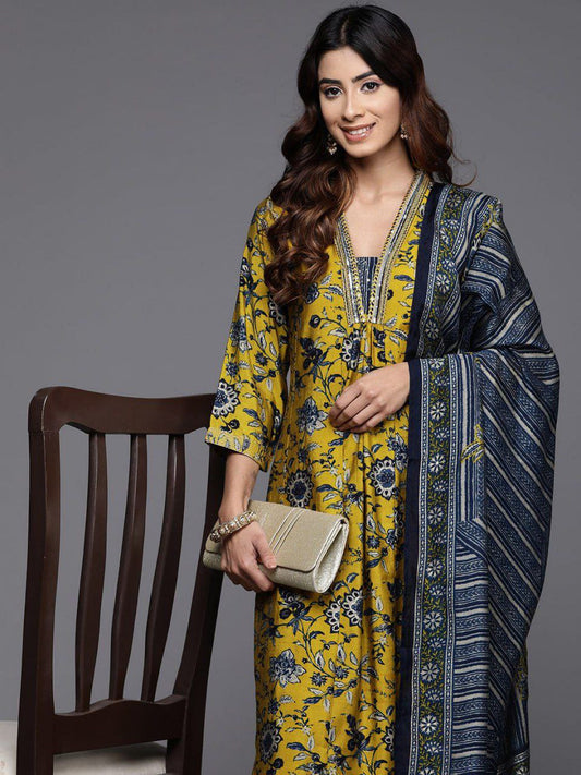 Mustard Bloom Printed Kurta Set with Dupatta