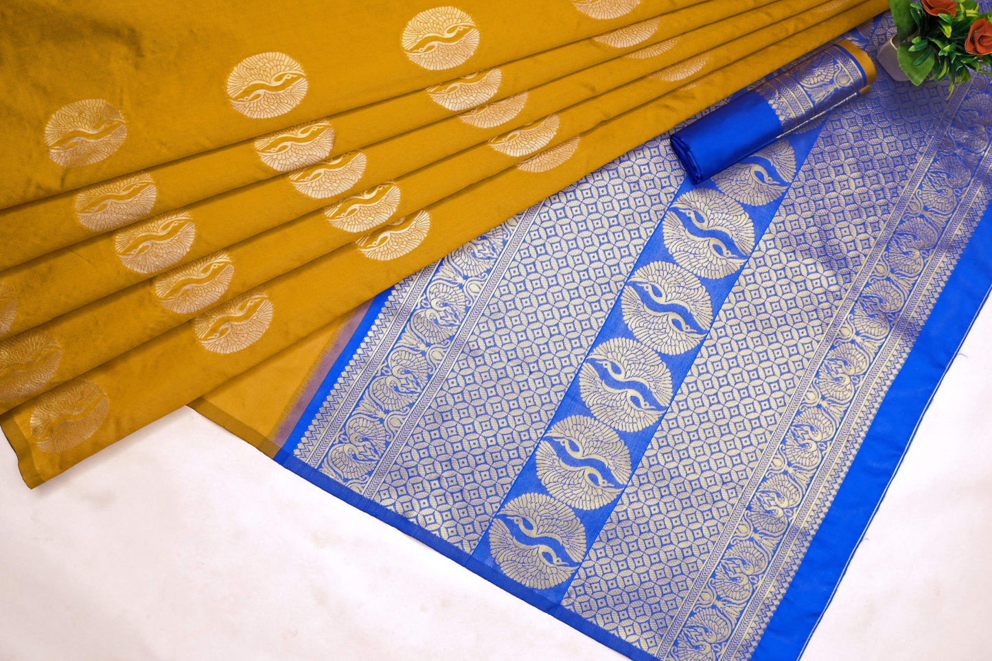 Mustard Gold Silk Saree