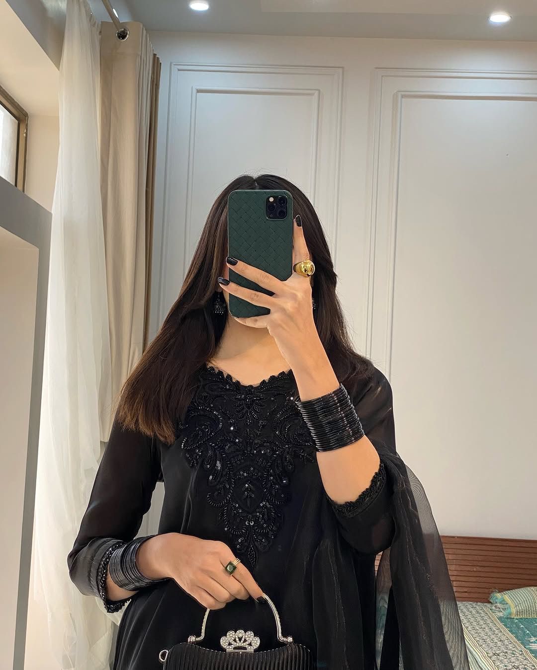 Noir Grace Beads(Moti) Embroidered Kurta Set with Dupatta