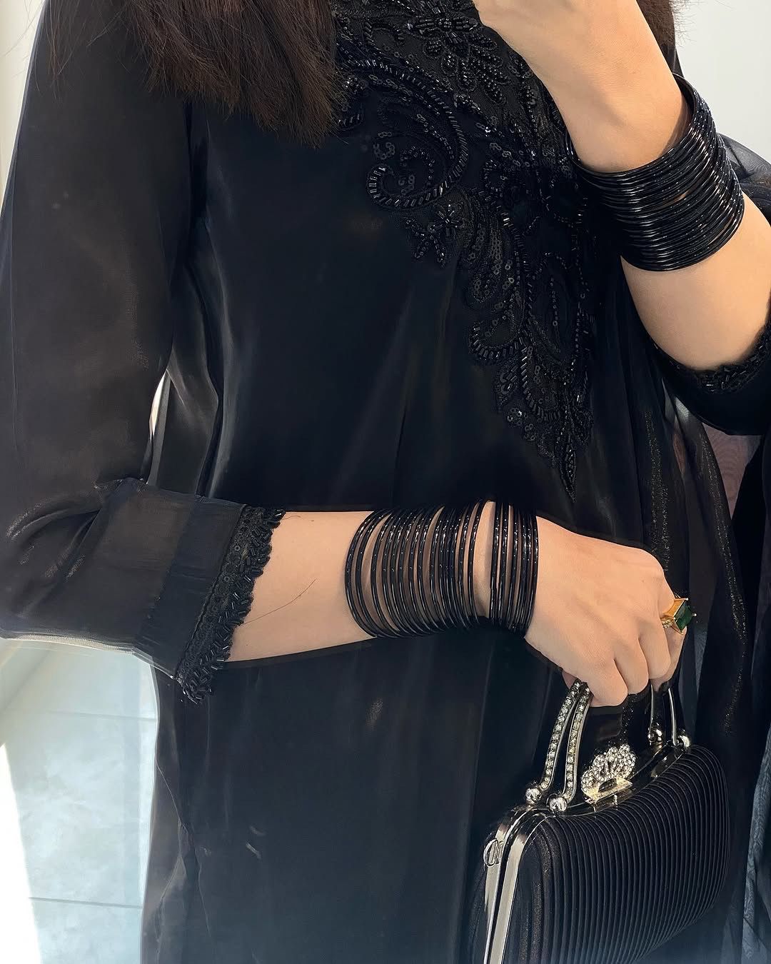 Noir Grace Beads(Moti) Embroidered Kurta Set with Dupatta