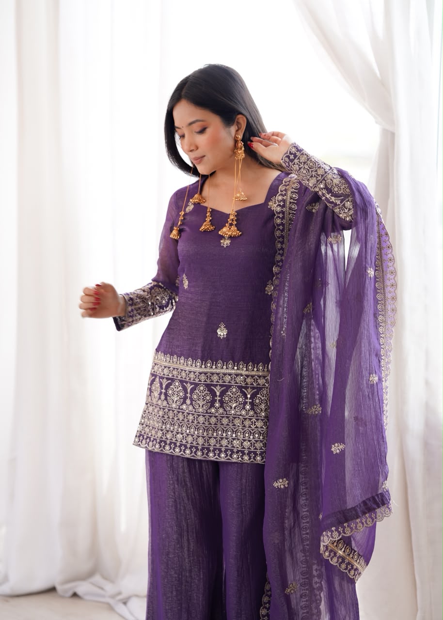 Noor Luxe Embroidered Sharara Suit Set with Dupatta for Women