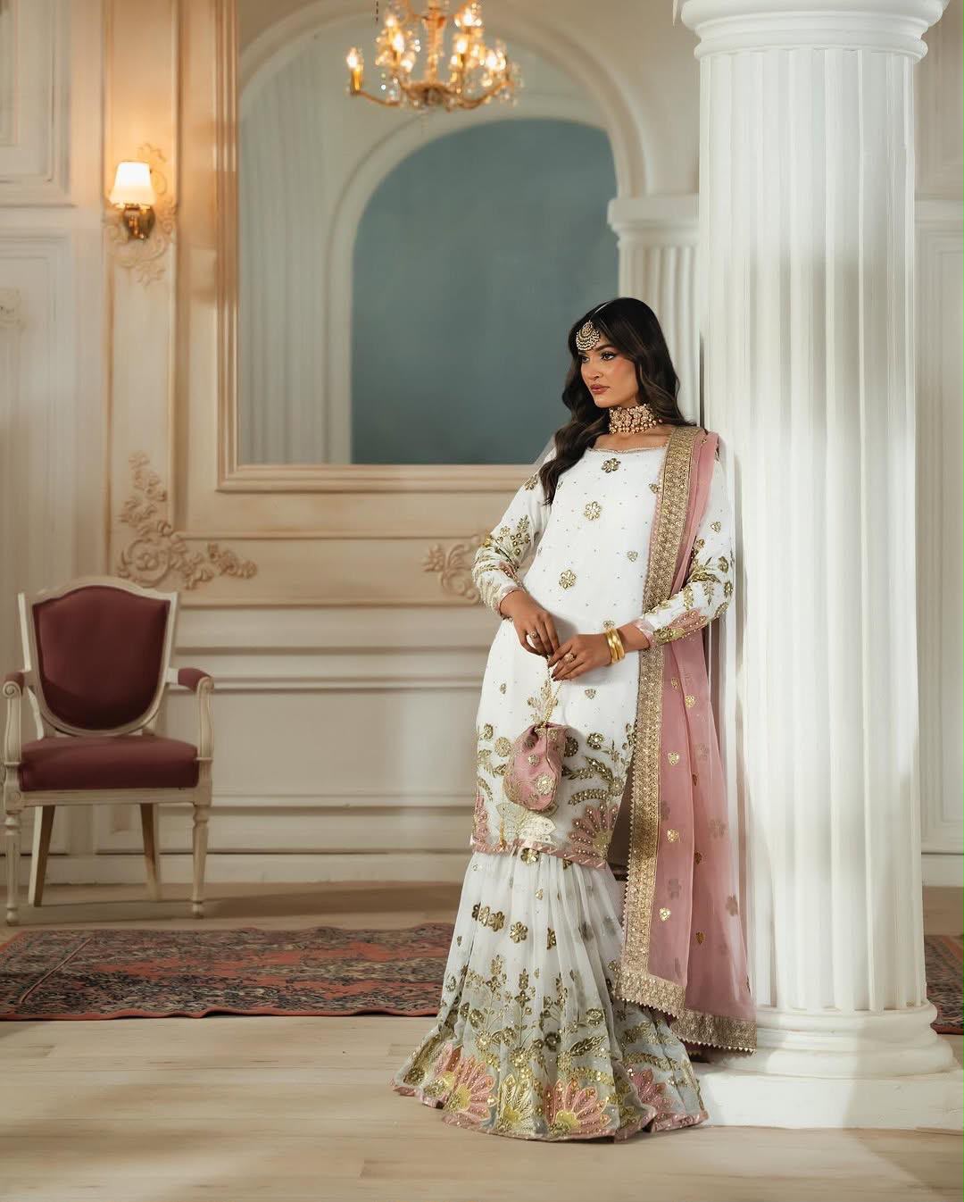 Noor Mahal Premium Embroidered Sharara Set with Organza Dupatta