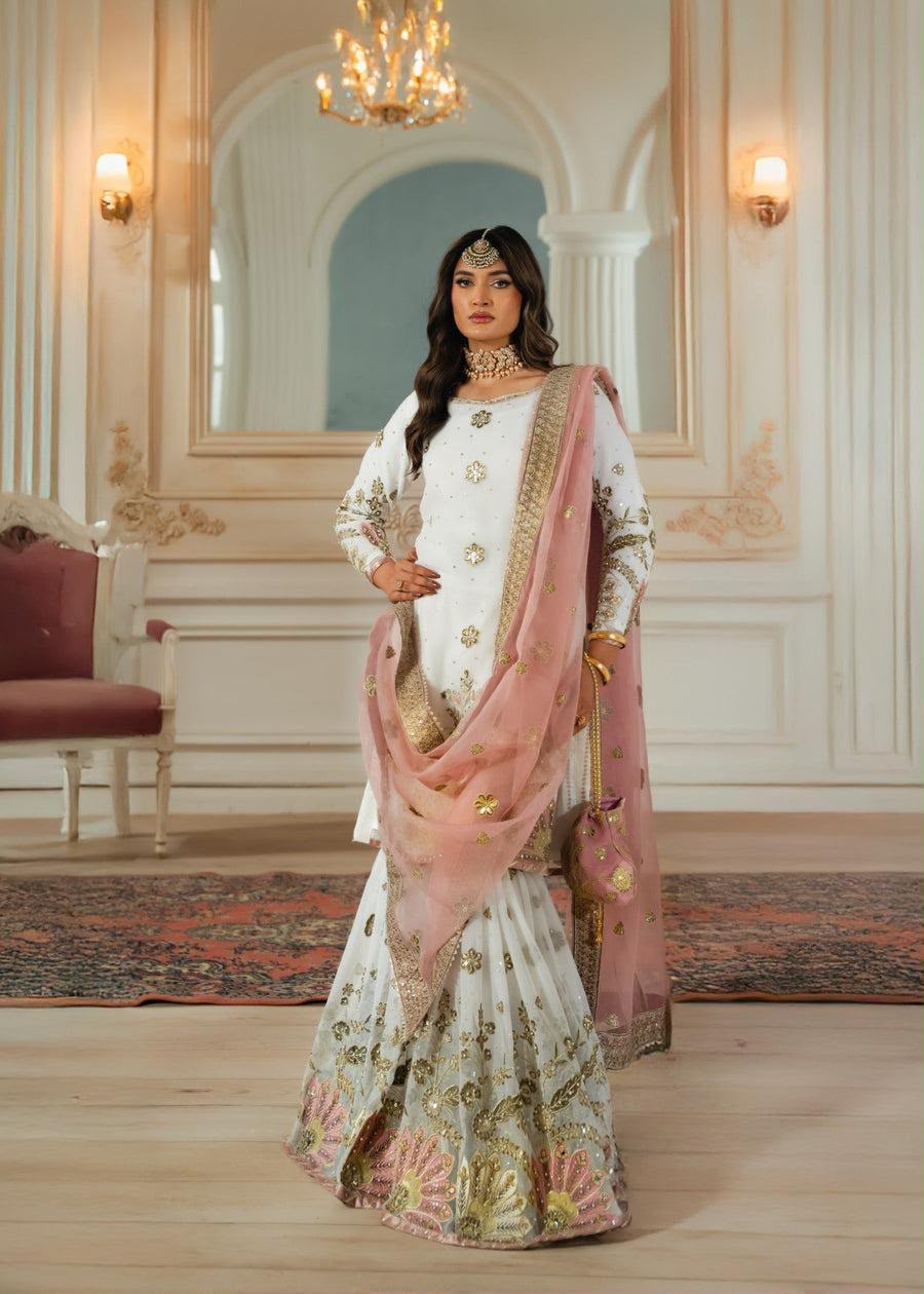 Noor Mahal Premium Embroidered Sharara Set with Organza Dupatta