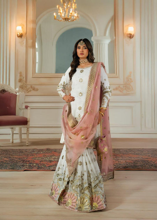 Noor Mahal Premium Embroidered Sharara Set with Organza Dupatta