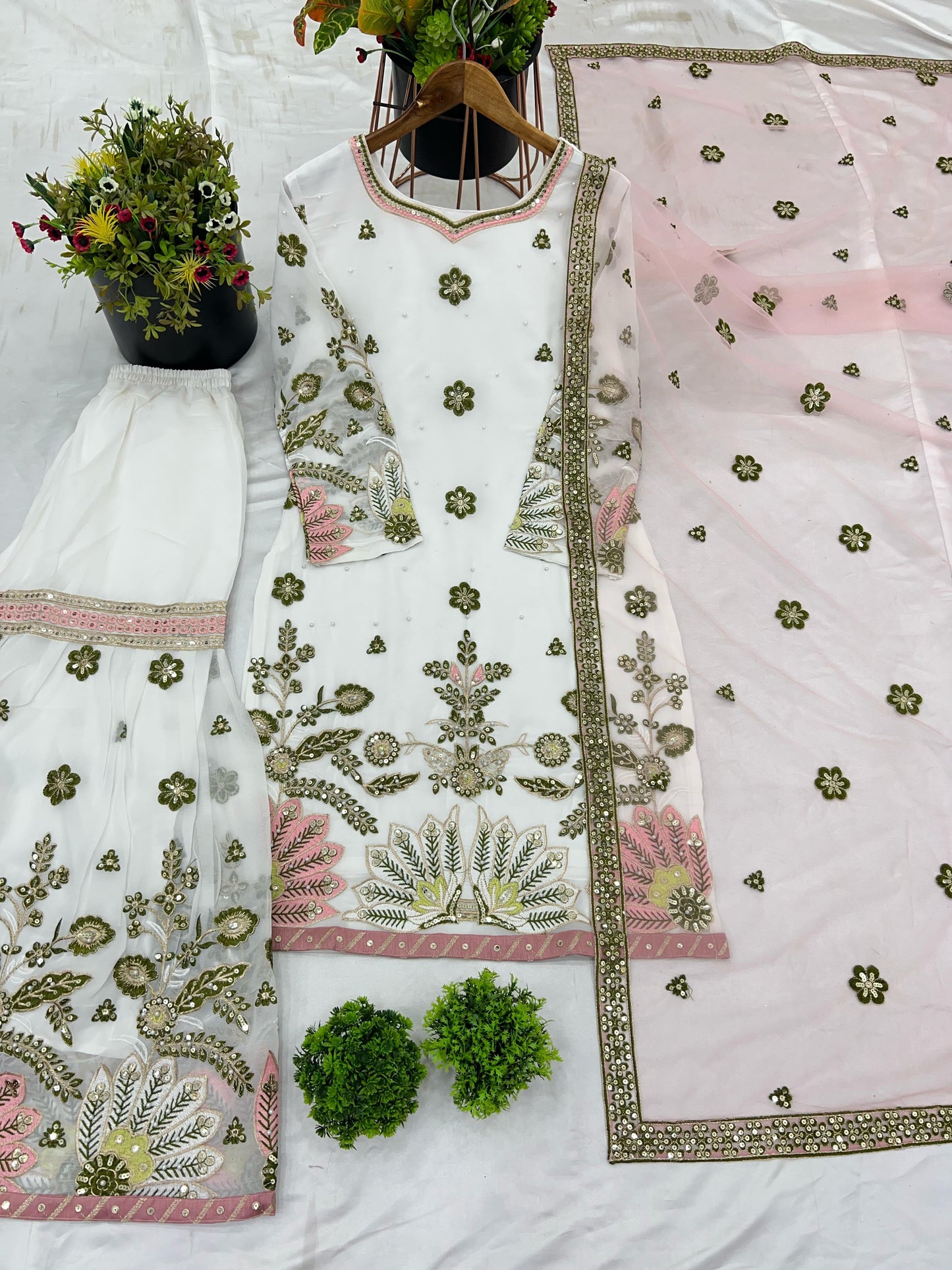 Noor Mahal Premium Embroidered Sharara Set with Organza Dupatta