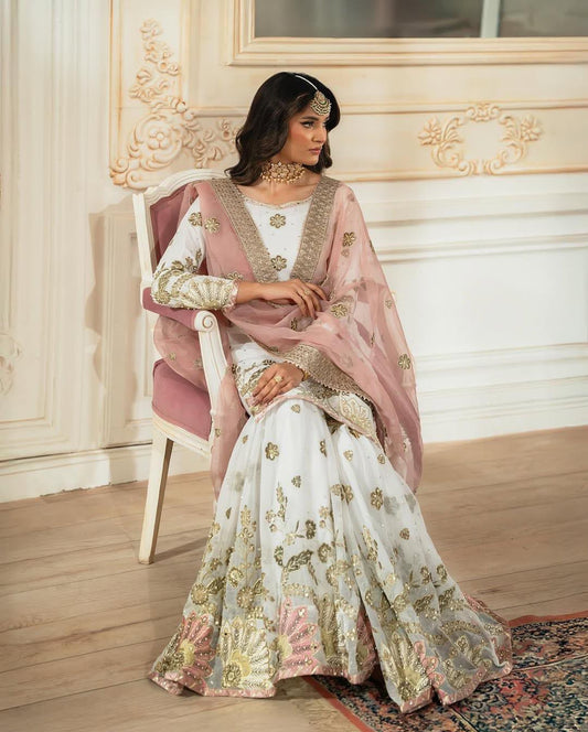 Noor Mahal Premium Embroidered Sharara Set with Organza Dupatta