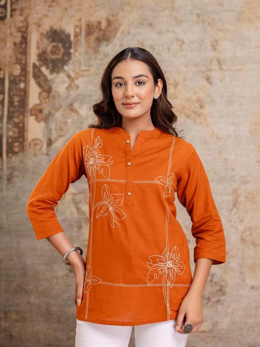 Orange Trendy Comfortable Everyday Casual Tunic Top for Women
