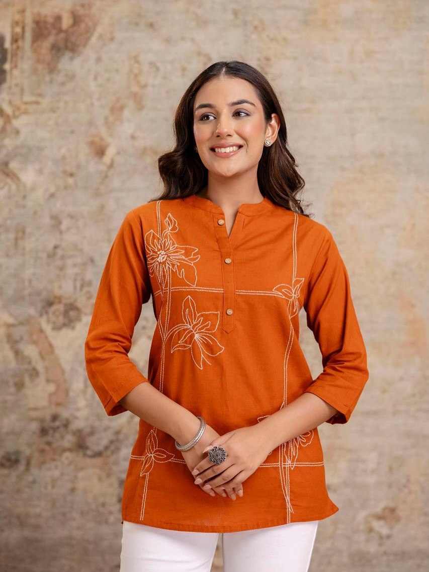 Orange Trendy Comfortable Everyday Casual Tunic Top for Women