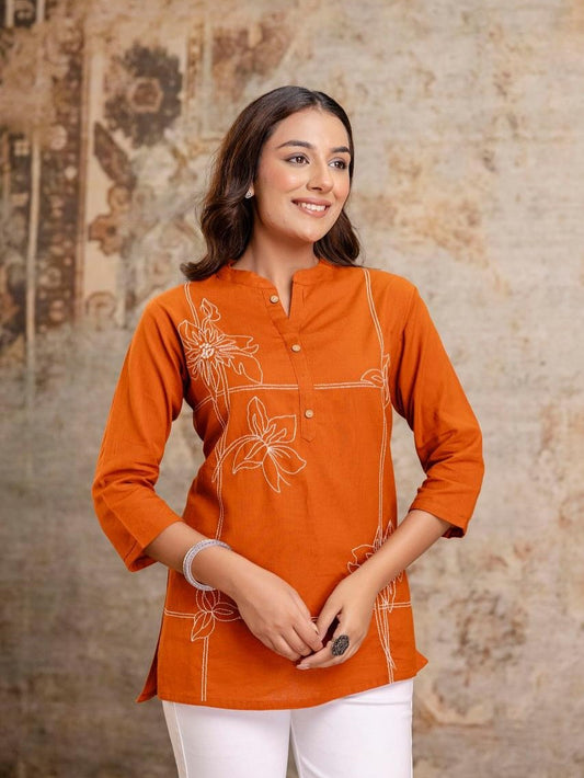 Orange Trendy Comfortable Everyday Casual Tunic Top for Women