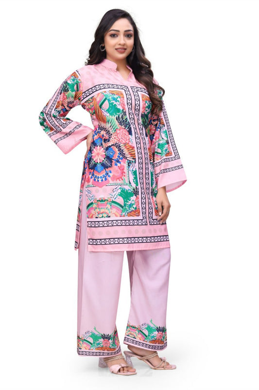 Turkish Pink Floral Printed Kurta Palazzo Set