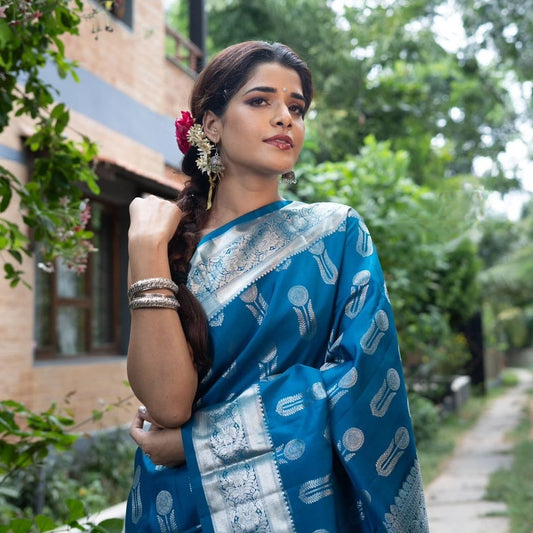 Royal Azure Silver Zari Silk Saree
