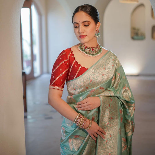 Royal Mint Green Banarasi Silk Saree