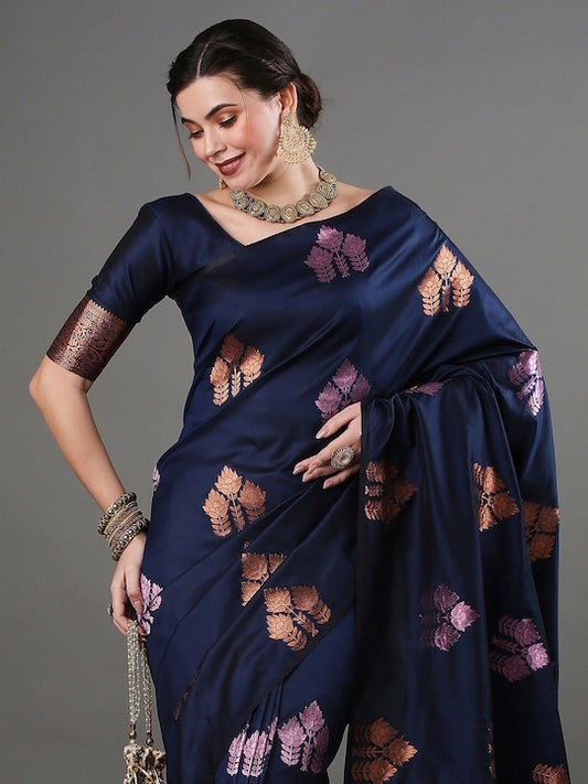Royal Navy Blue Woven Silk Saree