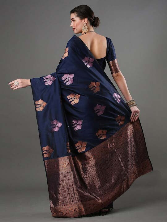Royal Navy Blue Woven Silk Saree