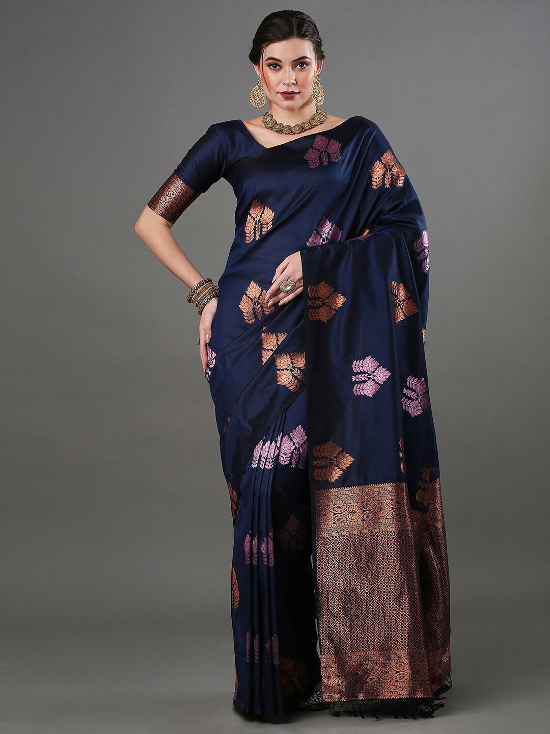 Royal Navy Blue Woven Silk Saree