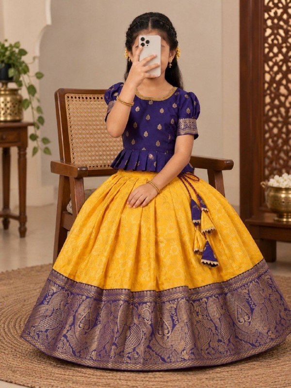 Royal Purple & Mustard Gold Traditional Girls Lehenga Choli Set