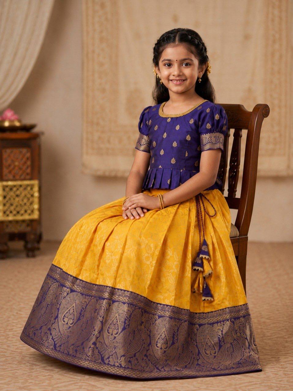 Royal Purple & Mustard Gold Traditional Girls Lehenga Choli Set