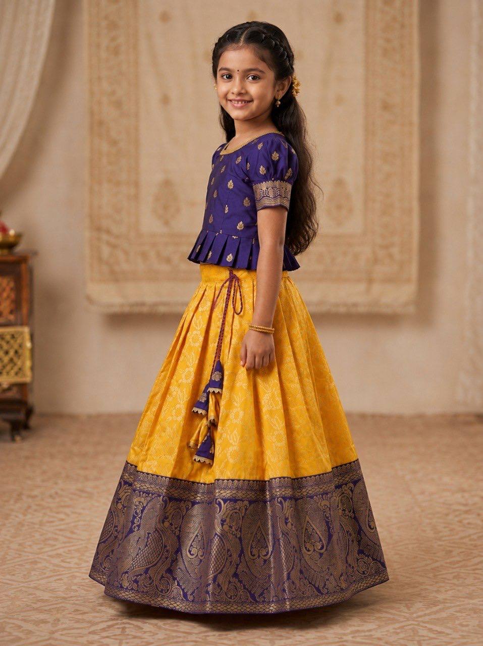 Royal Purple & Mustard Gold Traditional Girls Lehenga Choli Set