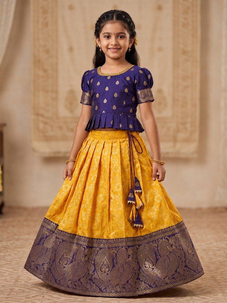Royal Purple & Mustard Gold Traditional Girls Lehenga Choli Set