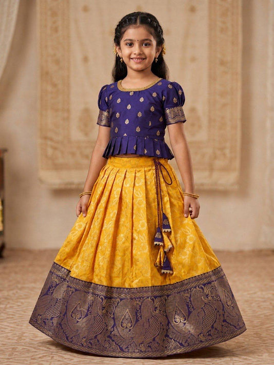 Royal Purple & Mustard Gold Traditional Girls Lehenga Choli Set