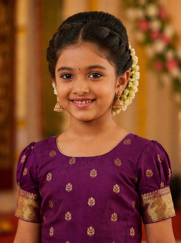 Royal Purple & Peach Traditional Silk Lehenga Choli Set for Girls