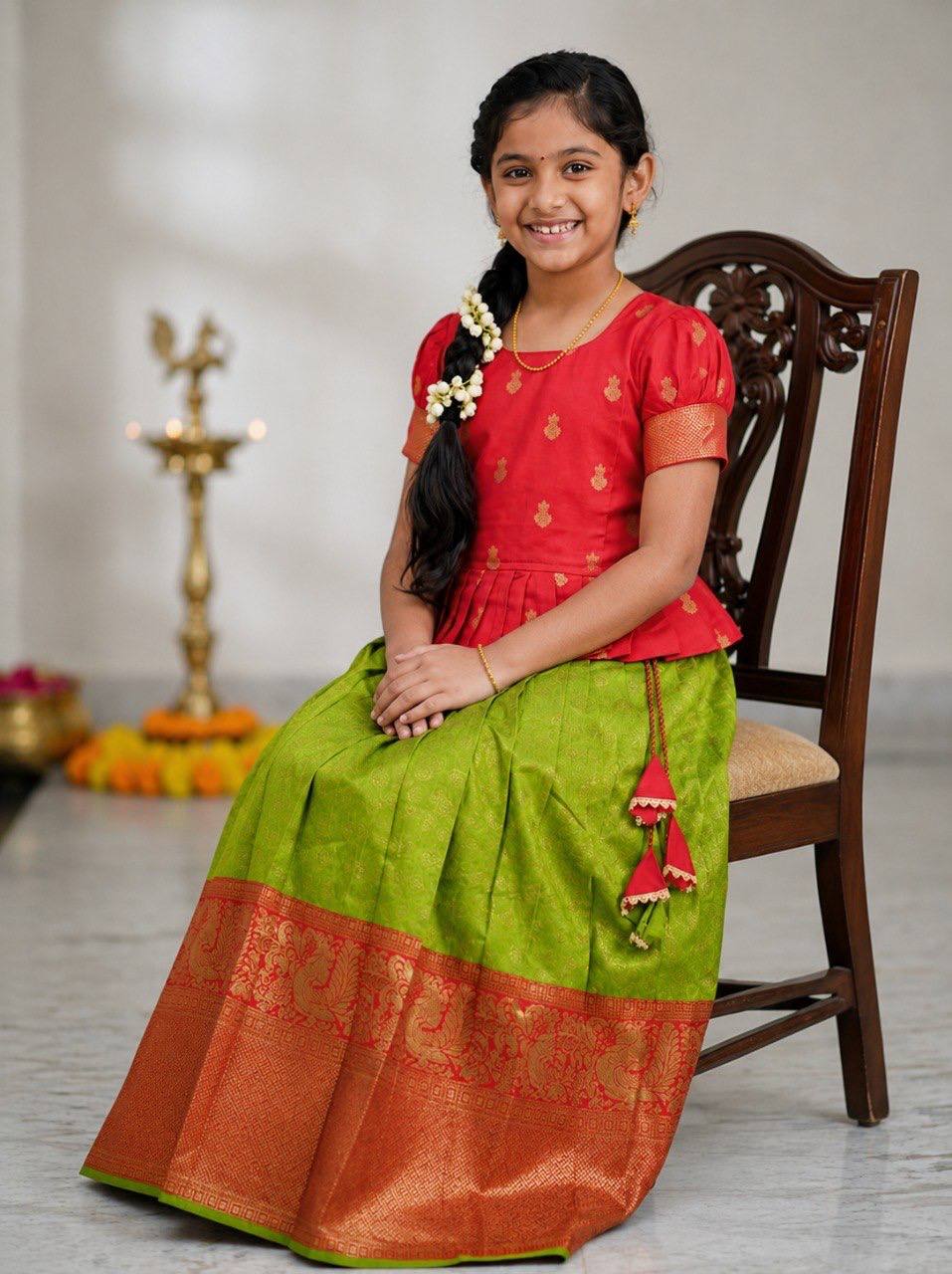 Royal Red & Green Traditional Girls Lehenga Choli Set