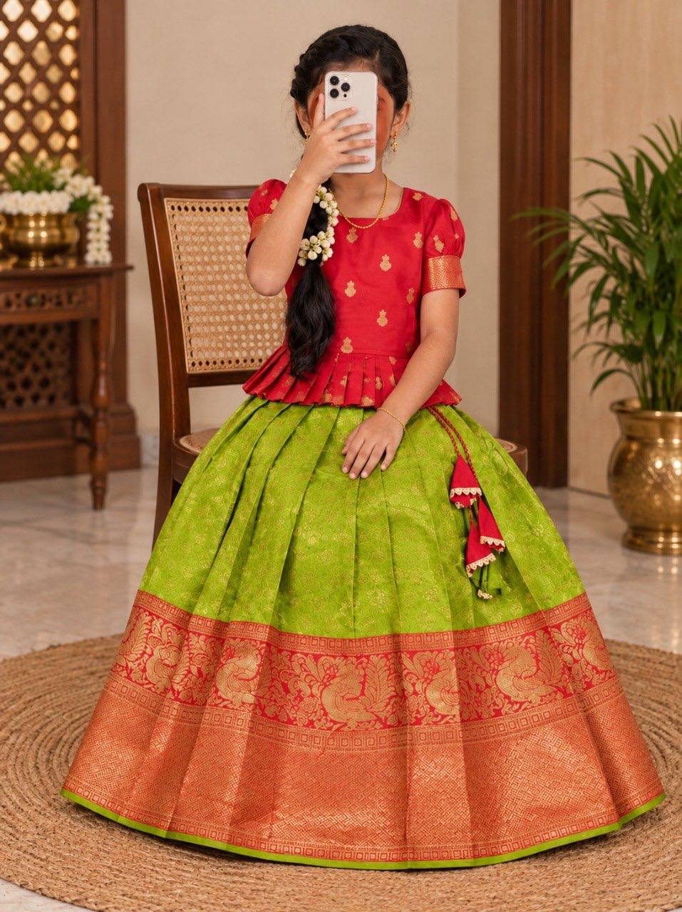 Royal Red & Green Traditional Girls Lehenga Choli Set