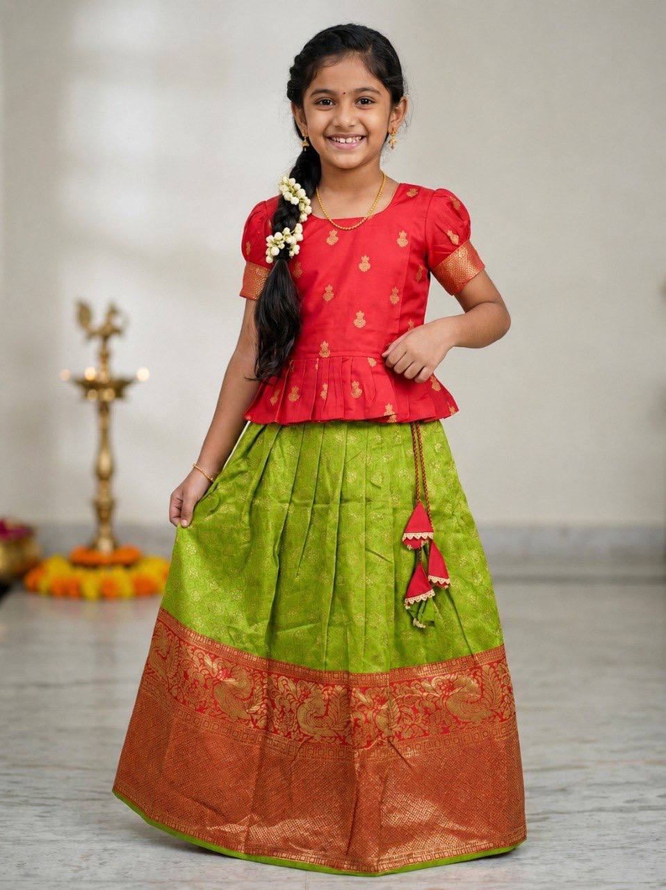 Royal Red & Green Traditional Girls Lehenga Choli Set