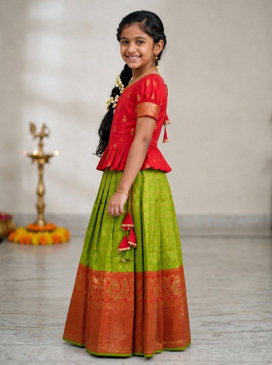 Royal Red & Green Traditional Girls Lehenga Choli Set