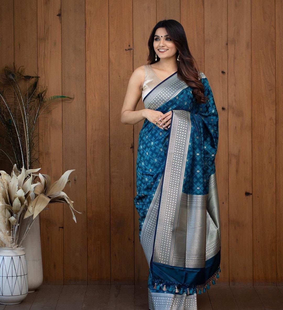Royal Teal Silver Zari Banarasi Silk Saree