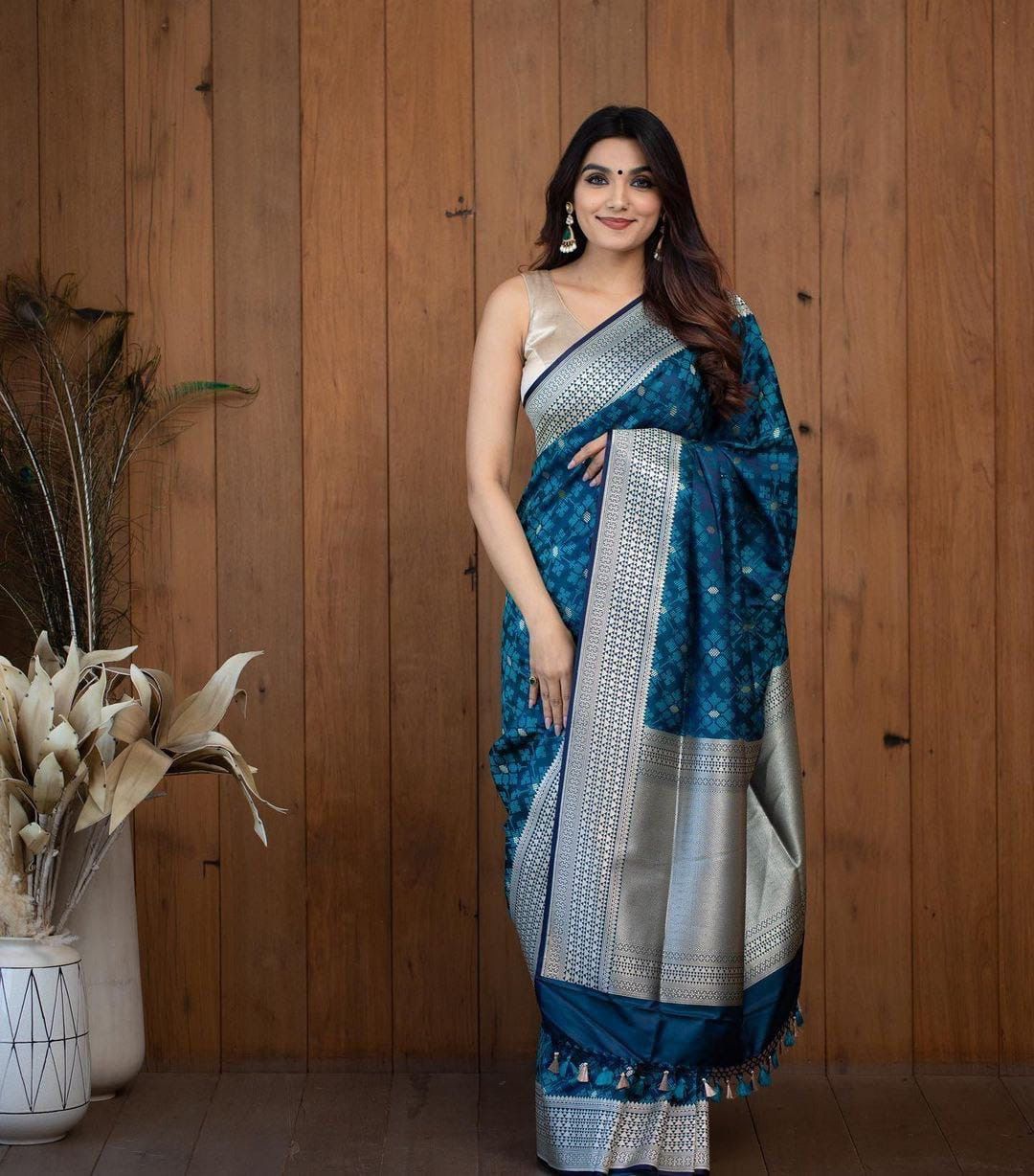 Royal Teal Silver Zari Banarasi Silk Saree