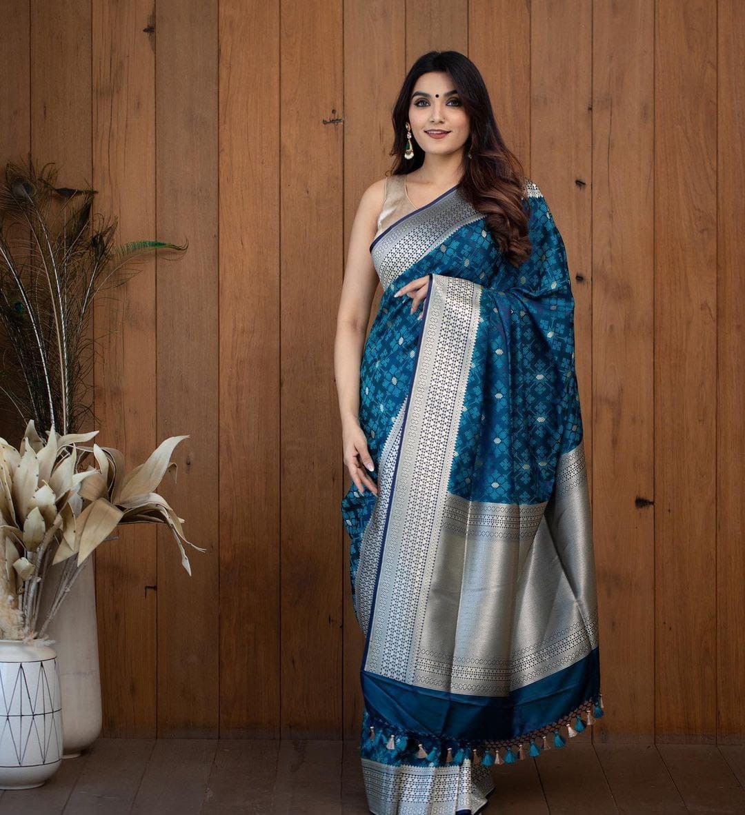 Royal Teal Silver Zari Banarasi Silk Saree