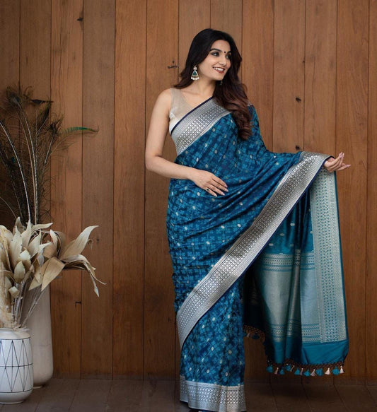 Royal Teal Silver Zari Banarasi Silk Saree