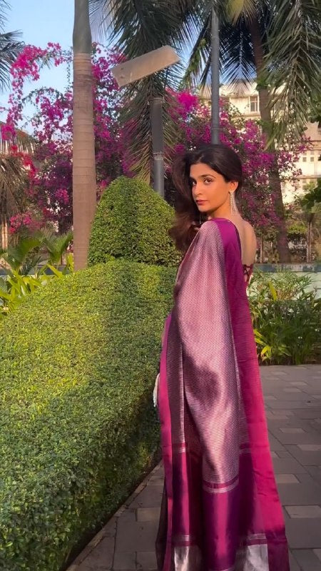 Royal Wine Shimmer Silk Saree