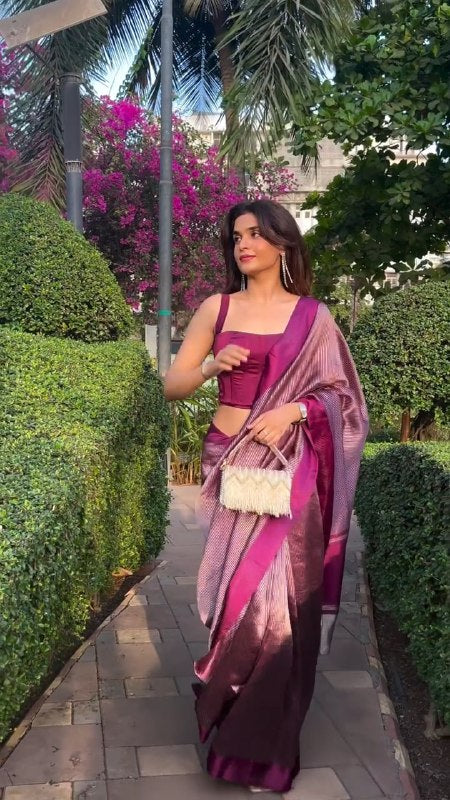 Royal Wine Shimmer Silk Saree