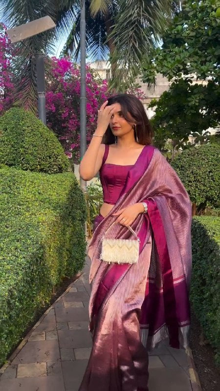 Royal Wine Shimmer Silk Saree